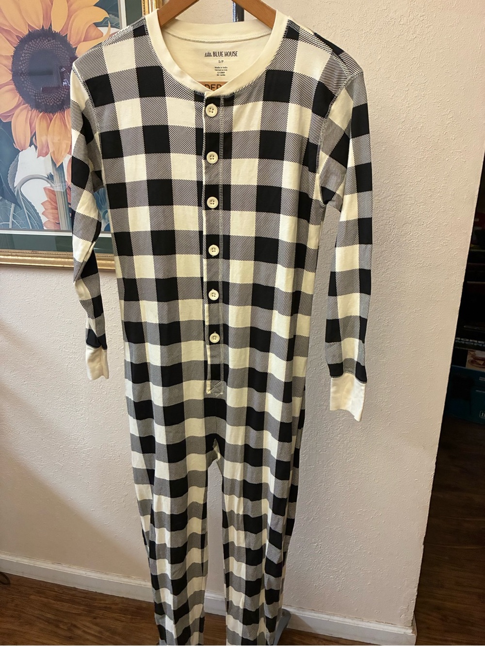 Little Blue House Black & Cream Buffalo Check One-Piece Pajama